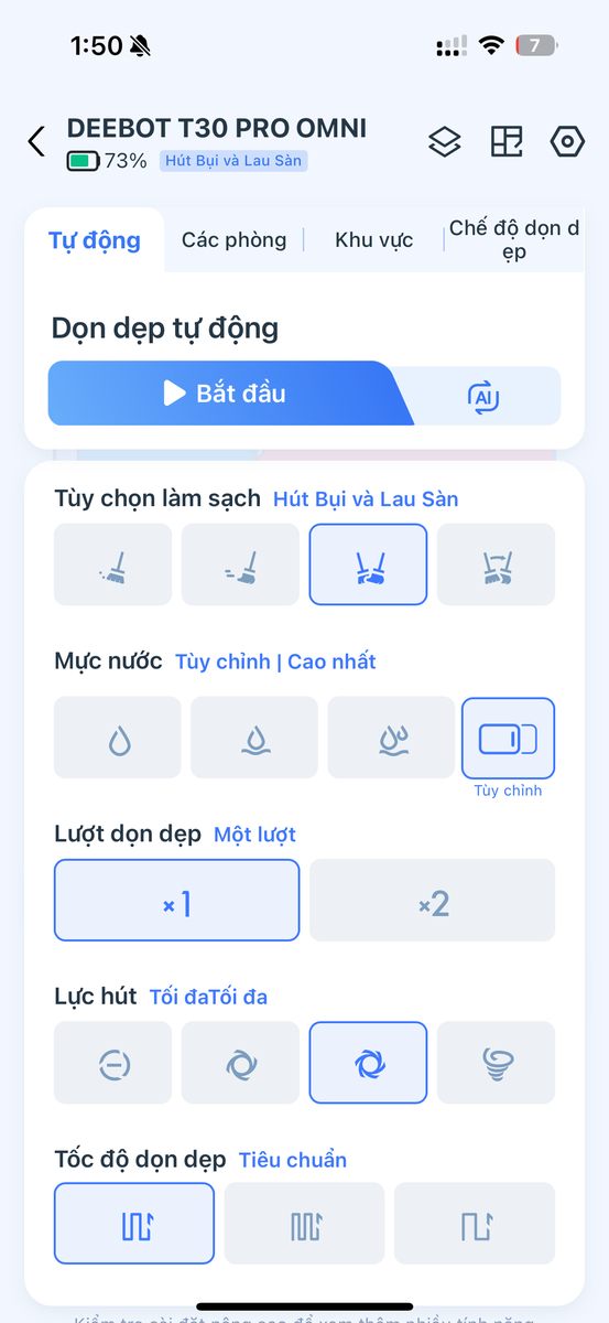 App Ecovacs nay cập nhật cho chỉnh mức nước với 50 cấp độ thay vì chỉ có 3 tuỳ chọn thấp - trung...