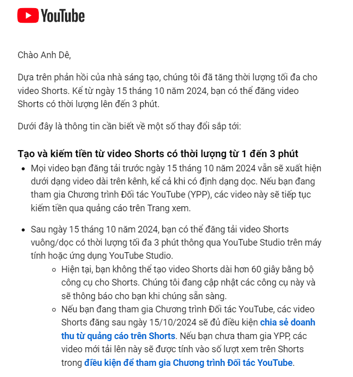 Chuẩn bị short Youtube dài tới 3 phút