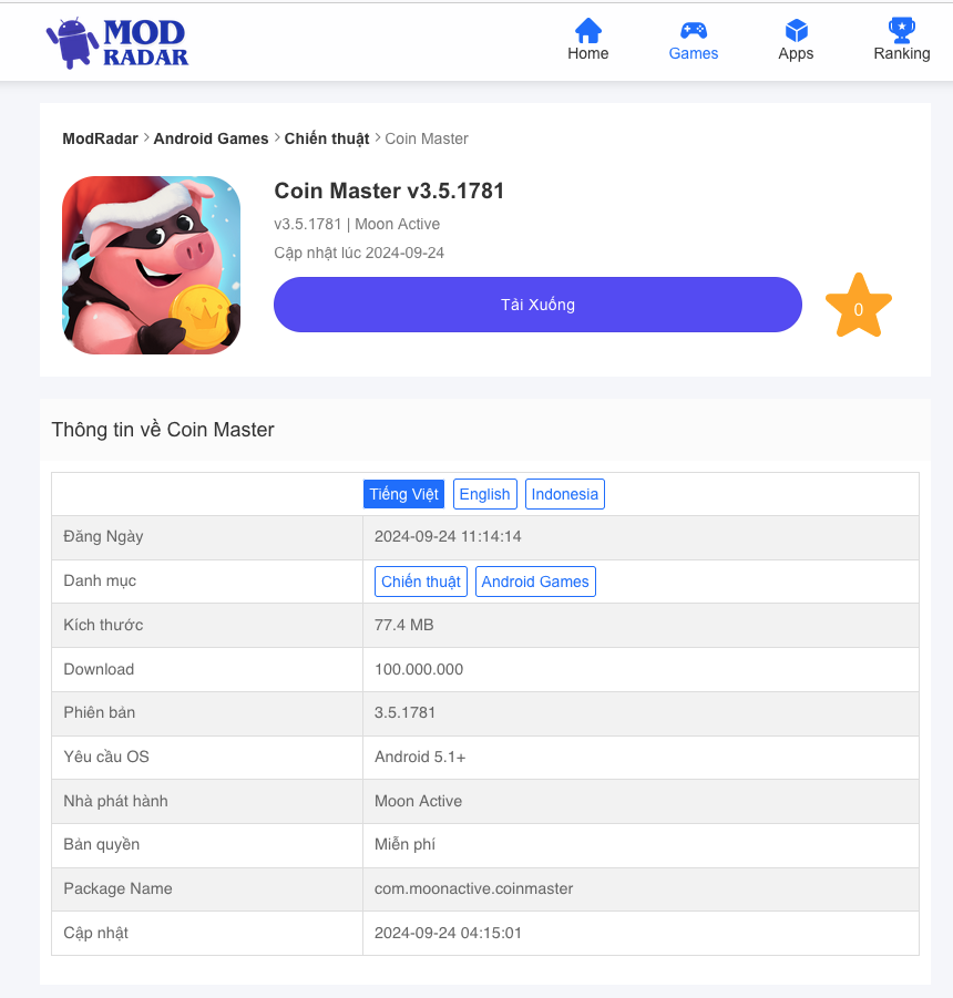 Tải Hack Coin Master (Vô hạn spin và xu) v3.5.1781 tại Modradar.cc