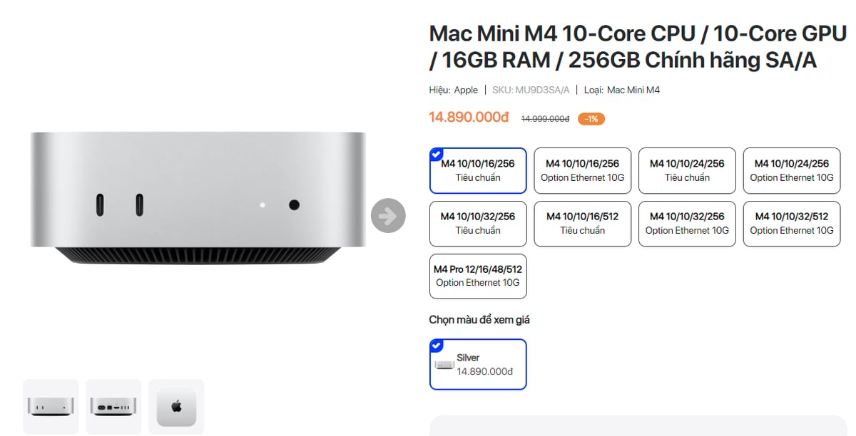 Mac mini M4 bản tiêu chuẩn 14.890.000đ